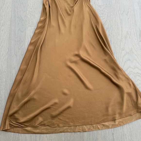 A.L.C. Penny Dress Draped Shoulder Brown Satin Maxi Gown - Size 2 - ALC Mocha - Picture 5 of 14